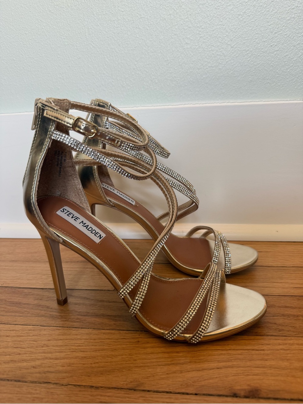 Steve Madden Fiffi Gold Rhinestone Strappy Stiletto Heels